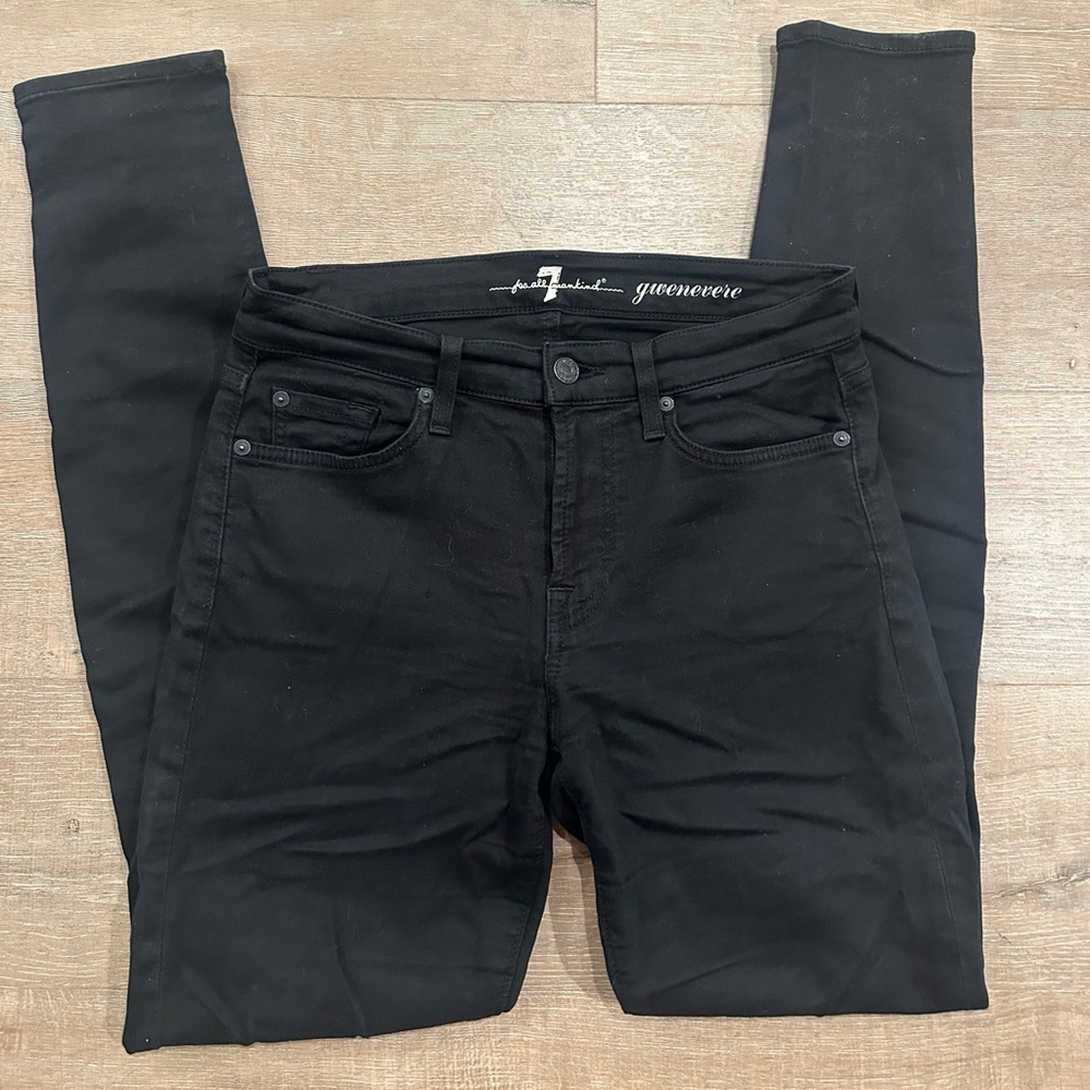 7 For All Mankind 27 Jeans Ankle Gwenevere Skinny Straight Black Stretch RARE!!